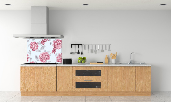 Glazen achterwand keuken Pioenrozen