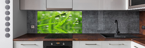 Glazen achterwand keuken Druppels op het gras