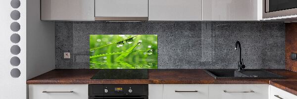 Glazen achterwand keuken Druppels op het gras