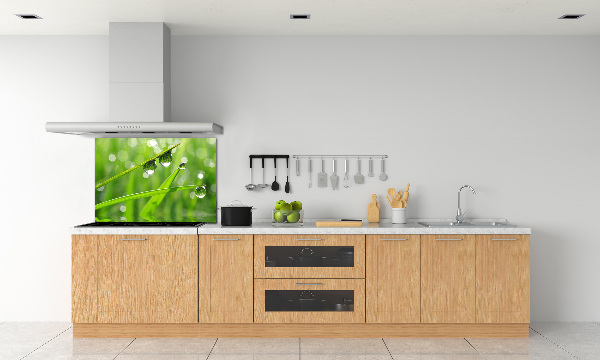 Glazen achterwand keuken Druppels op het gras