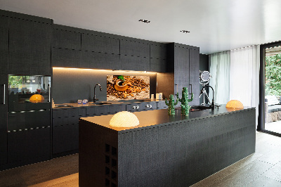 Glazen achterwand keuken Koffiebonen en een kopje