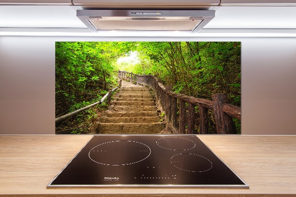 Spatscherm keuken Trappen in het bos