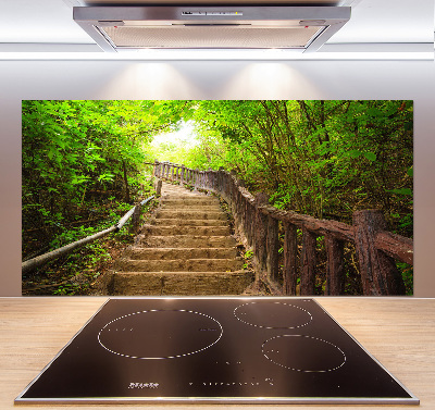 Spatscherm keuken Trappen in het bos
