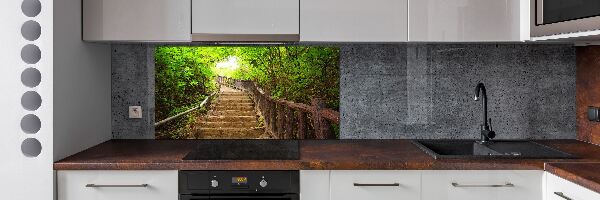 Spatscherm keuken Trappen in het bos