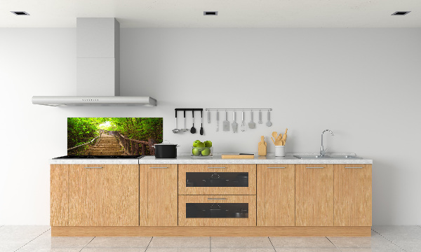 Spatscherm keuken Trappen in het bos