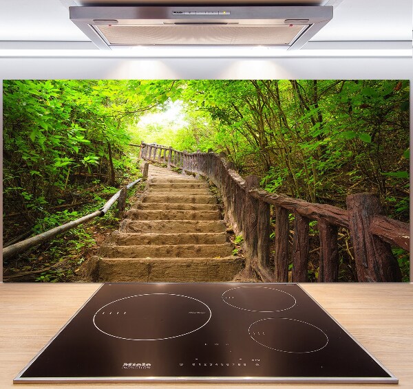 Spatscherm keuken Trappen in het bos