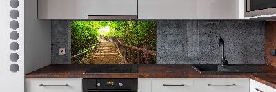 Spatscherm keuken Trappen in het bos