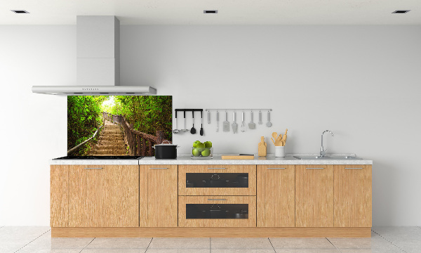Spatscherm keuken Trappen in het bos