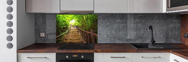 Spatscherm keuken Trappen in het bos