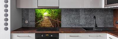 Spatscherm keuken Trappen in het bos