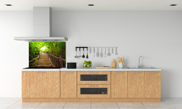 Spatscherm keuken Trappen in het bos