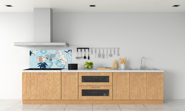 Glazen achterwand keuken Kraanvogel en bloemen