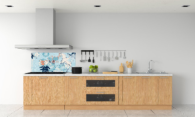 Glazen achterwand keuken Kraanvogel en bloemen
