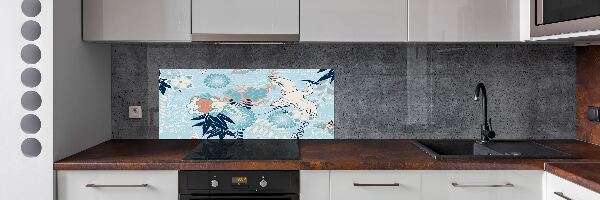 Glazen achterwand keuken Kraanvogel en bloemen