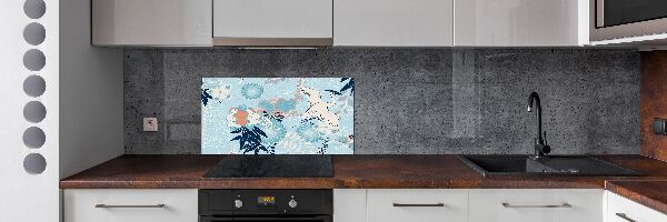 Glazen achterwand keuken Kraanvogel en bloemen