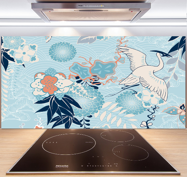 Panel do kuchni Żuraw i kwiaty