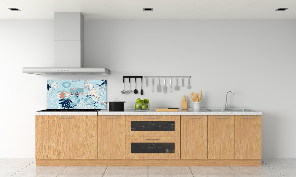 Glazen achterwand keuken Kraanvogel en bloemen