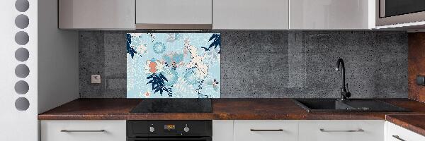 Glazen achterwand keuken Kraanvogel en bloemen