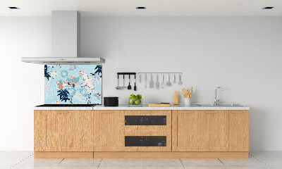 Glazen achterwand keuken Kraanvogel en bloemen