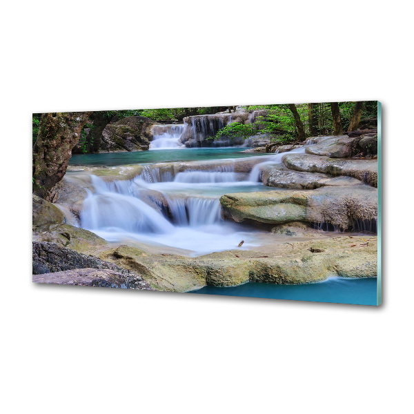 Glazen achterwand keuken Waterval in het bos
