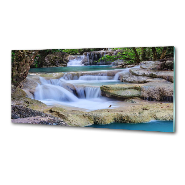 Glazen achterwand keuken Waterval in het bos