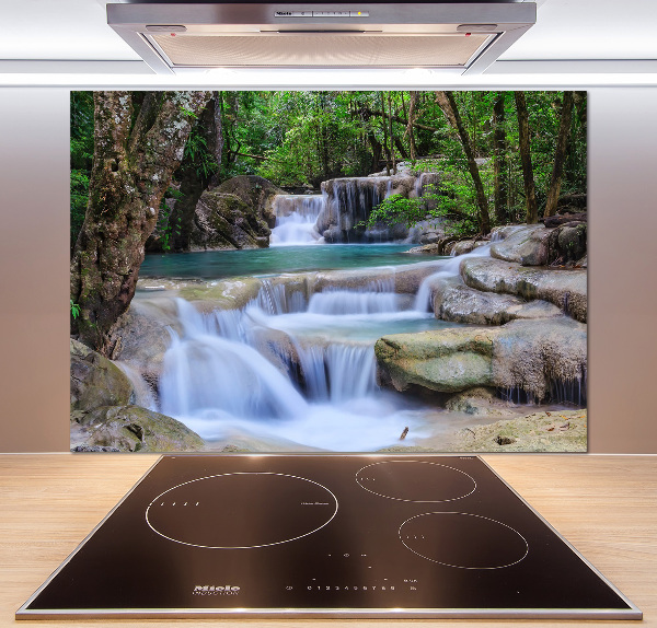 Glazen achterwand keuken Waterval in het bos