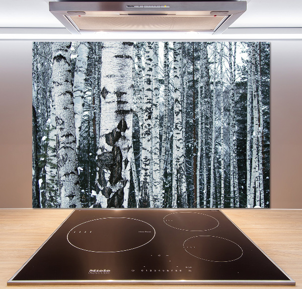 Glazen achterwand keuken Berkenbomen