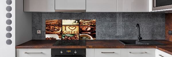 Glazen achterwand keuken Koffiecollage