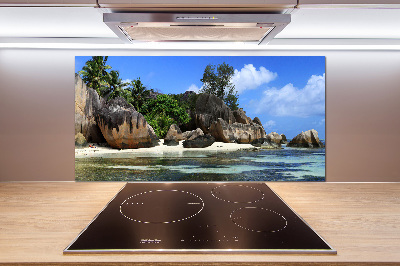 Glazen achterwand keuken panorama van de Seychellen