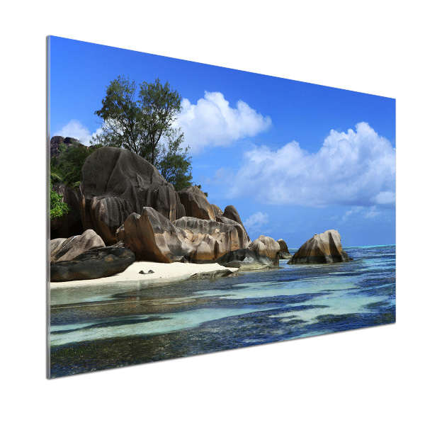 Glazen achterwand keuken panorama van de Seychellen