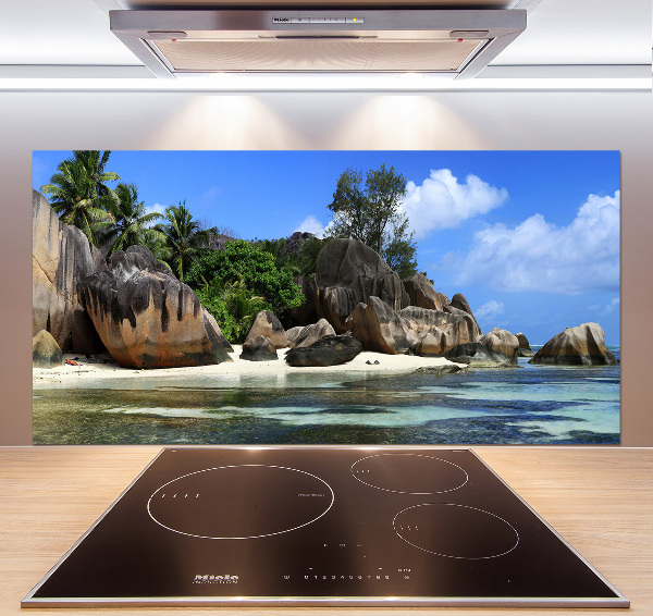 Glazen achterwand keuken panorama van de Seychellen