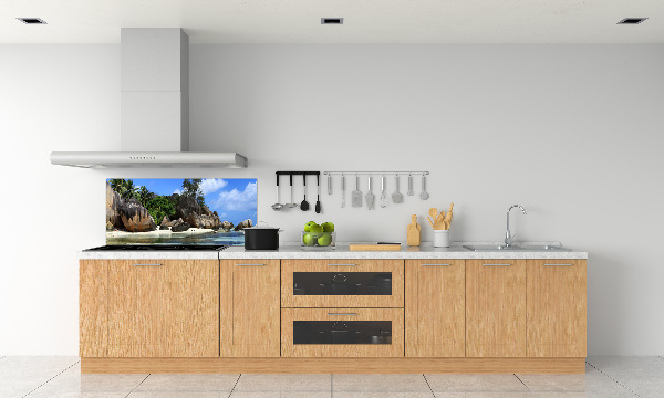 Glazen achterwand keuken panorama van de Seychellen