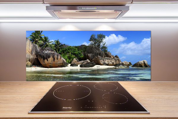 Glazen achterwand keuken panorama van de Seychellen