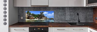 Glazen achterwand keuken panorama van de Seychellen