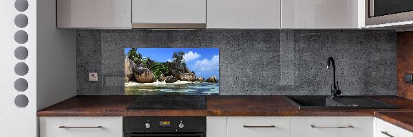 Glazen achterwand keuken panorama van de Seychellen