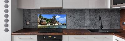 Glazen achterwand keuken panorama van de Seychellen
