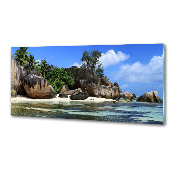 Glazen achterwand keuken panorama van de Seychellen