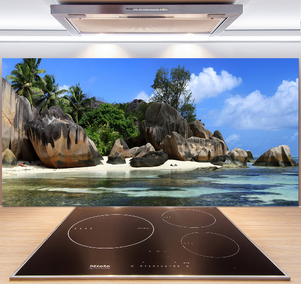Glazen achterwand keuken panorama van de Seychellen