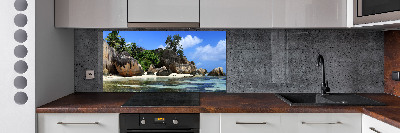 Glazen achterwand keuken panorama van de Seychellen