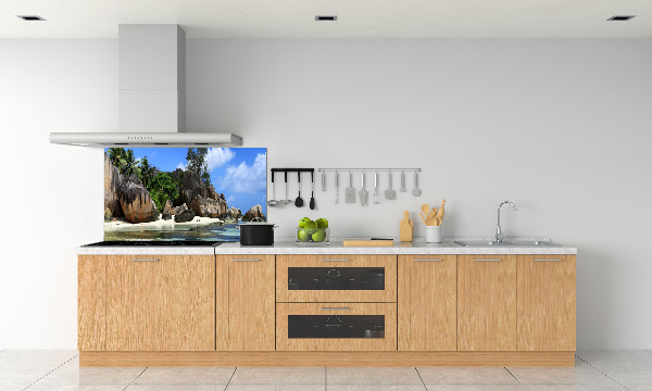 Glazen achterwand keuken panorama van de Seychellen