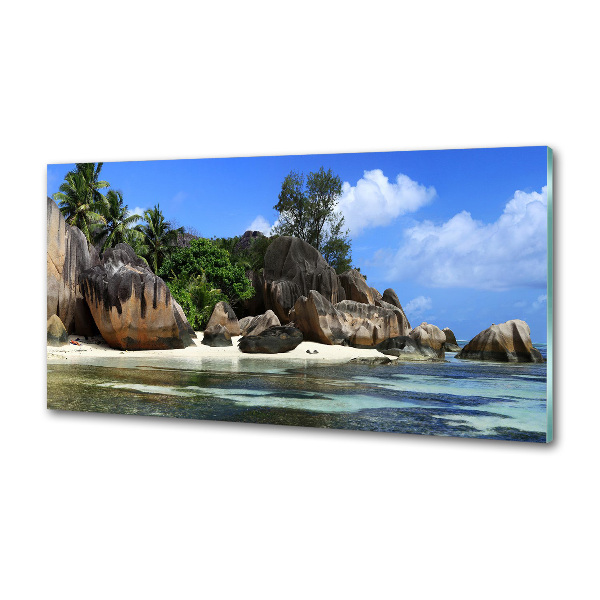 Glazen achterwand keuken panorama van de Seychellen