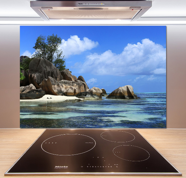 Glazen achterwand keuken panorama van de Seychellen
