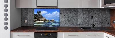 Glazen achterwand keuken panorama van de Seychellen