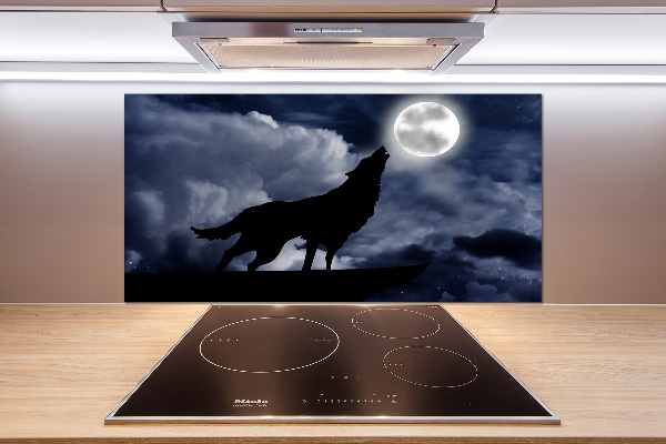 Glazen achterwand keuken De huilende wolf van de volle maan