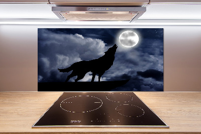 Glazen achterwand keuken De huilende wolf van de volle maan
