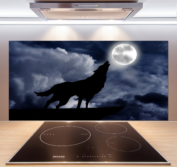 Glazen achterwand keuken De huilende wolf van de volle maan