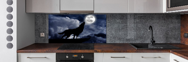 Glazen achterwand keuken De huilende wolf van de volle maan