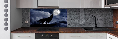 Glazen achterwand keuken De huilende wolf van de volle maan