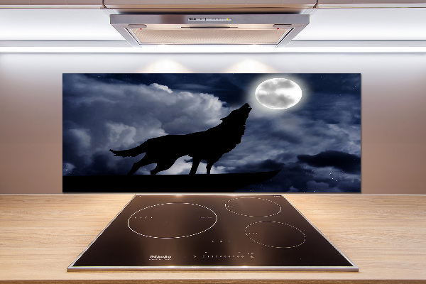 Glazen achterwand keuken De huilende wolf van de volle maan