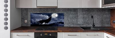 Glazen achterwand keuken De huilende wolf van de volle maan